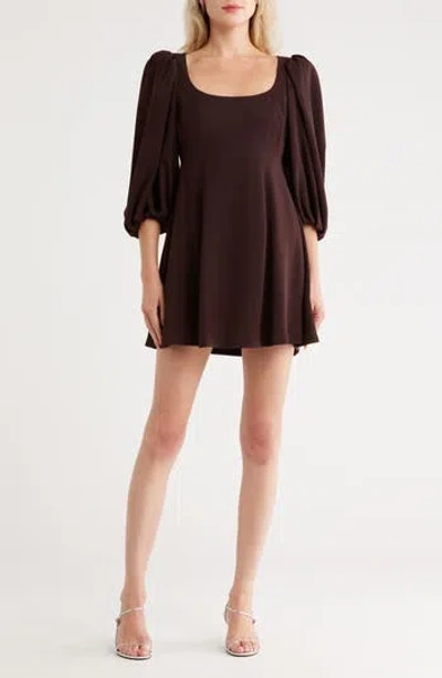 Rebecca Taylor Long Sleeve Crepe Dress In Brown