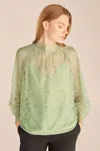 Rebecca Taylor Long Sleeve Lace Mock Neck In Green