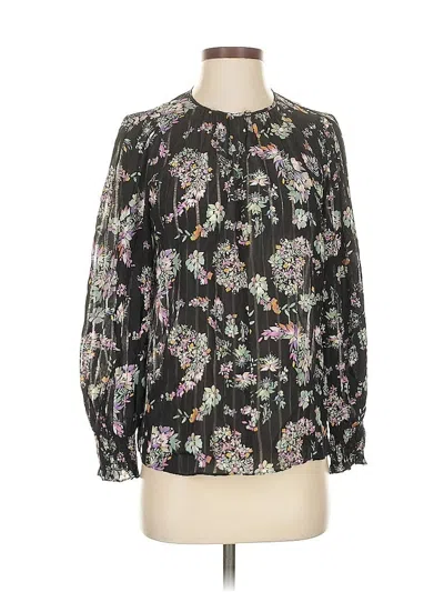 Pre-owned Rebecca Taylor Long Sleeve Silk Top Black Keyhole Neckline Tops