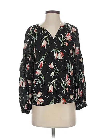 Pre-owned Rebecca Taylor Long Sleeve Silk Top Black Plunge Neckline Tops