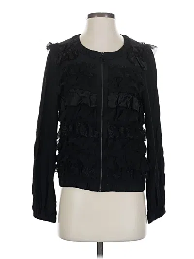 Pre-owned Rebecca Taylor Long Sleeve Silk Top Black Ruffles Neckline Tops