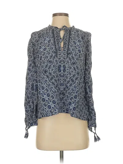 Pre-owned Rebecca Taylor Long Sleeve Silk Top Blue Keyhole Neckline Tops