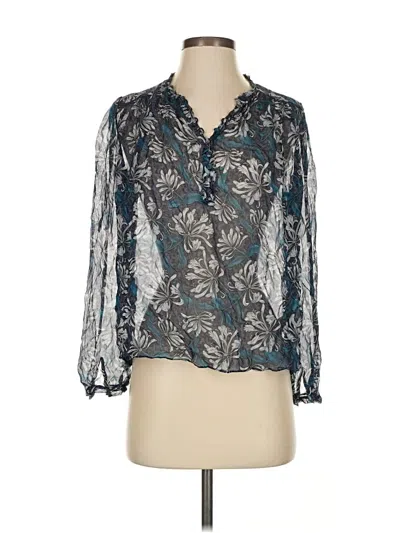 Pre-owned Rebecca Taylor Long Sleeve Silk Top Blue Keyhole Neckline Tops