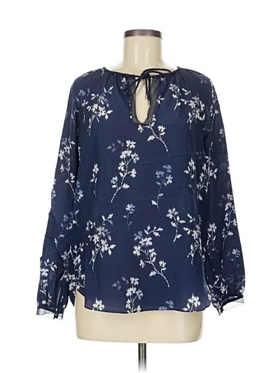Pre-owned Rebecca Taylor Long Sleeve Silk Top Blue Keyhole Neckline Tops