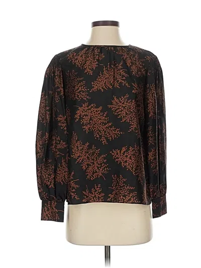 Pre-owned Rebecca Taylor Long Sleeve Silk Top Brown Boatneck Tops