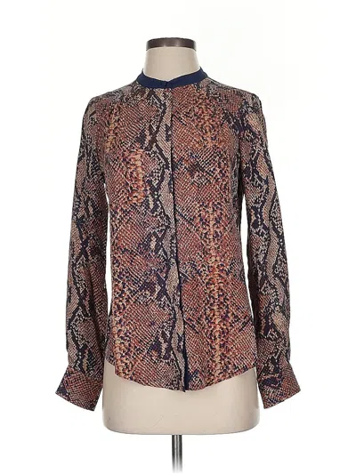 Pre-owned Rebecca Taylor Long Sleeve Silk Top Brown Paisley Pattern Mock Neckline Tops