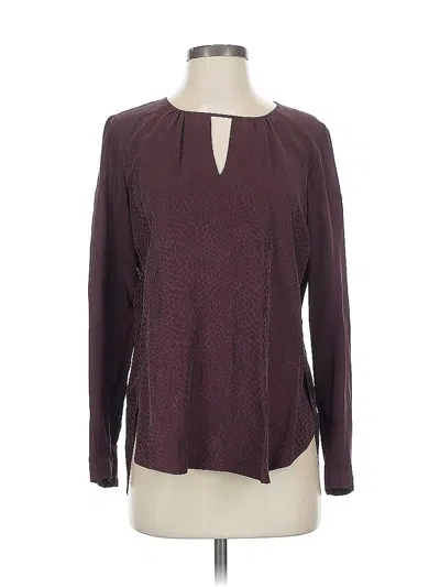 Pre-owned Rebecca Taylor Long Sleeve Silk Top Burgundy Keyhole Neckline Tops