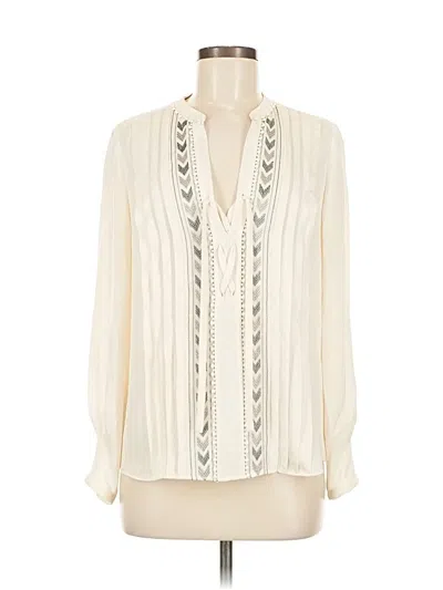 Pre-owned Rebecca Taylor Long Sleeve Silk Top Ivory Plunge Neckline Tops In White