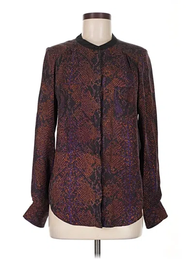 Pre-owned Rebecca Taylor Long Sleeve Silk Top Purple Paisley Pattern Mock Neckline Tops