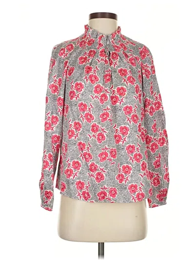 Pre-owned Rebecca Taylor Long Sleeve Silk Top Red Hearts Pattern Mock Neckline Tops