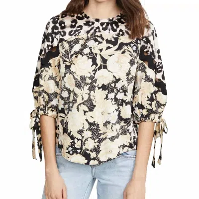 Rebecca Taylor Longsleeve Gold Leaf Top In Black Combo