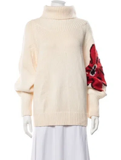 Pre-owned Rebecca Taylor Merino Wool Floral Print Sweater In Neutrals