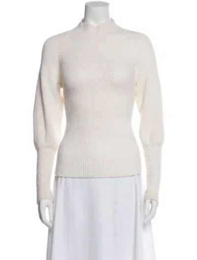 Pre-owned Rebecca Taylor Merino Wool Mock Neck Sweater In Neutral