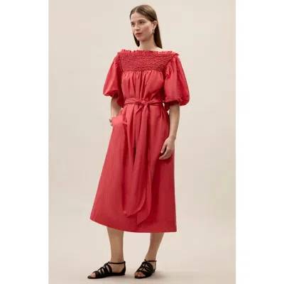 Rebecca Taylor Merrick Silk Cotton Midi Dress In Red