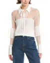 Rebecca Taylor Crepe De Chine And Lace Popover Blouse In White