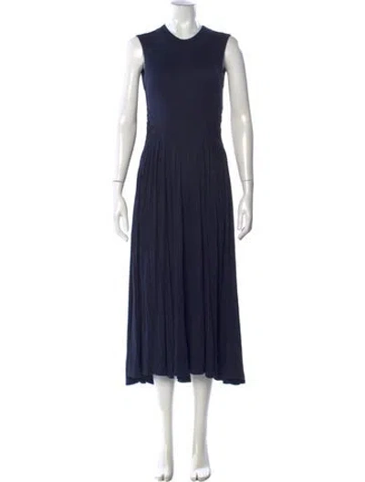 Pre-owned Rebecca Taylor Mock Neck Midi Length Dress In Blue