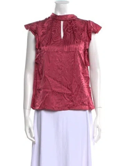 Pre-owned Rebecca Taylor Mock Neck Short Sleeve Blouse In Red