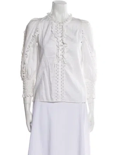 Pre-owned Rebecca Taylor Mock Neck Three-quarter Sleeve Blouse In Neutral