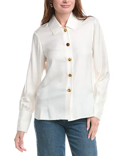 Rebecca Taylor Novelty Button Silk Shirt In Neutral