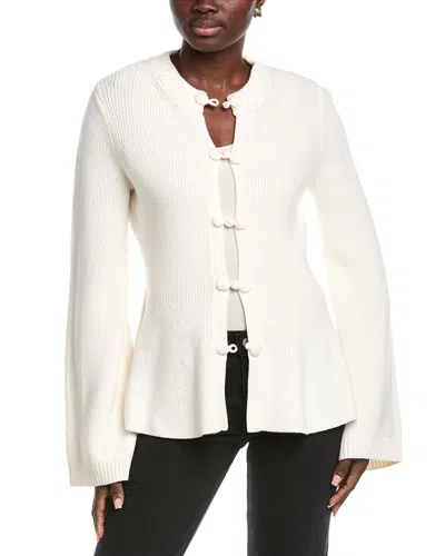 Rebecca Taylor Novelty Peplum Wool Cardigan In White