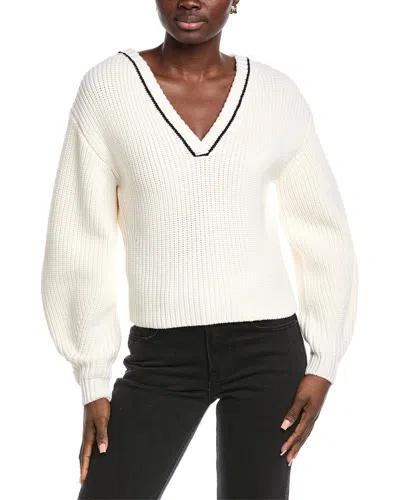 Rebecca Taylor Novelty Wool Victorian Sleeve V-neck Sweater In White