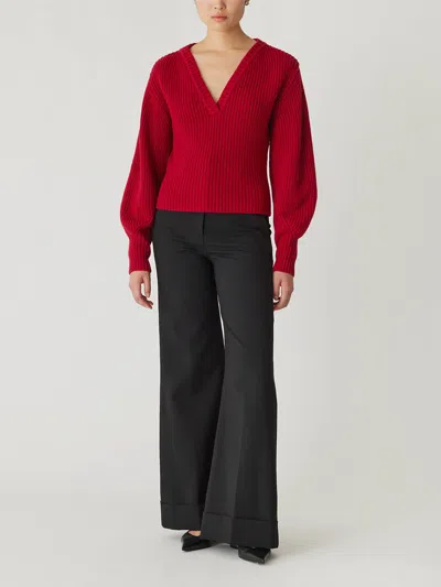 REBECCA TAYLOR NOVELTY WOOL VICTORIAN SLV V NECK
