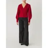 Rebecca Taylor Novlety Wool Victorian Slv V Neck In Red Lip