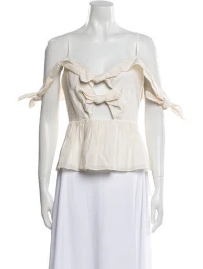Pre-owned Rebecca Taylor Off-the-shoulder Short Sleeve Blouse In Neutral