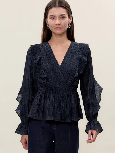 Rebecca Taylor Olivia Ruffle Blouse In Black