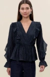 Rebecca Taylor Olivia Ruffle Blouse In Blue