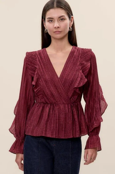 Rebecca Taylor Olivia Ruffle Blouse In Red