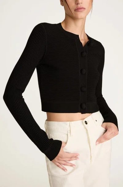 Rebecca Taylor Ottoman Cardigan In Black