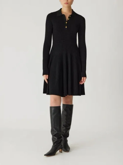 Rebecca Taylor Ottoman Knit Ls Dress In Black