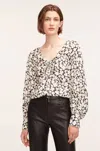 Rebecca Taylor Paige Fleur Drawstring Blouse In Black White Flower Combo In Multi