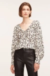 Rebecca Taylor Paige Fleur Drawstring Blouse In Black White Flower Combo In Paige Fleur Black Combo