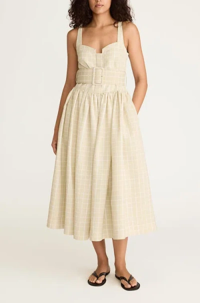 Rebecca Taylor Painterly Windowpane Belted Bustier Dress In Sand Combo