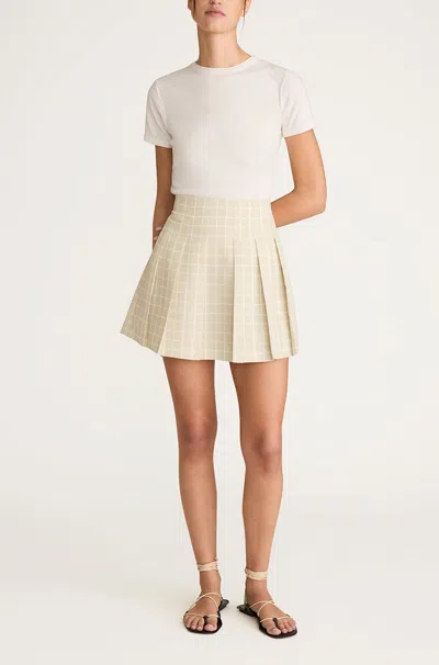 Rebecca Taylor Painterly Windowpane Pleated Faille Skirt In Sand