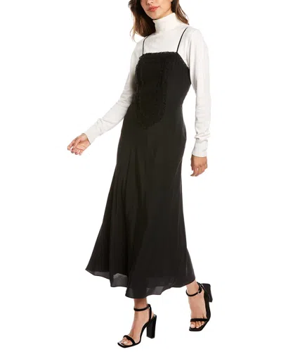 Rebecca Taylor Patchwork Lace Silk Maxi Dress In Black