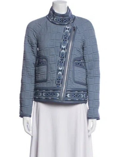 Pre-owned Rebecca Taylor Patterned Biker Jacket In Blue