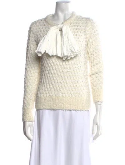 Pre-owned Rebecca Taylor Patterned Tie Neck Sweater In White
