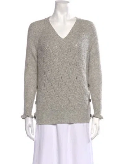 Pre-owned Rebecca Taylor Patterned V-neck Sweater In Grey
