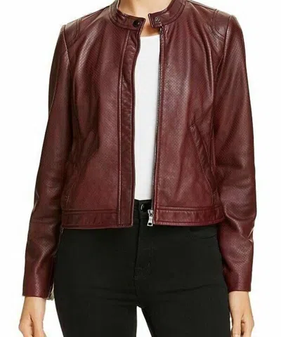 Rebecca Taylor Perforated Leather Jacket In Bordeaux In Blue