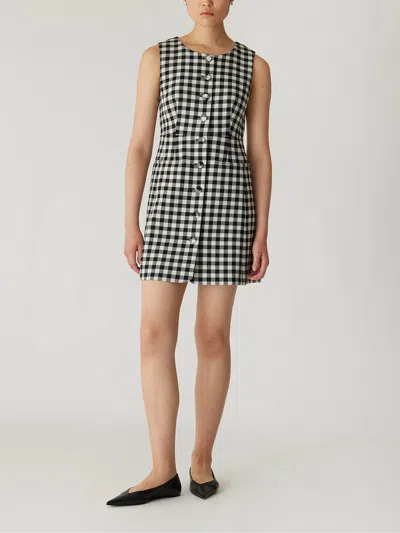 Rebecca Taylor Phillipa Check Button Front Mini Dress In Black