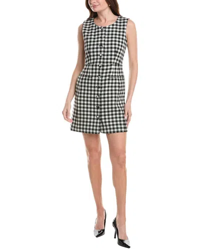 Rebecca Taylor Phillipa Check Button Front Wool-blend Mini Dress In Black