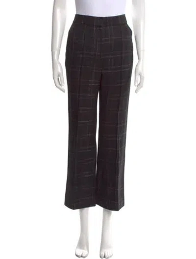 Pre-owned Rebecca Taylor Plaid Print Wide Leg Pants In Black