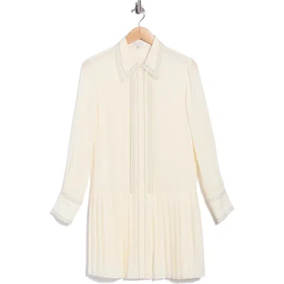 Rebecca Taylor Pleated Silk Long Sleeve Dress In White