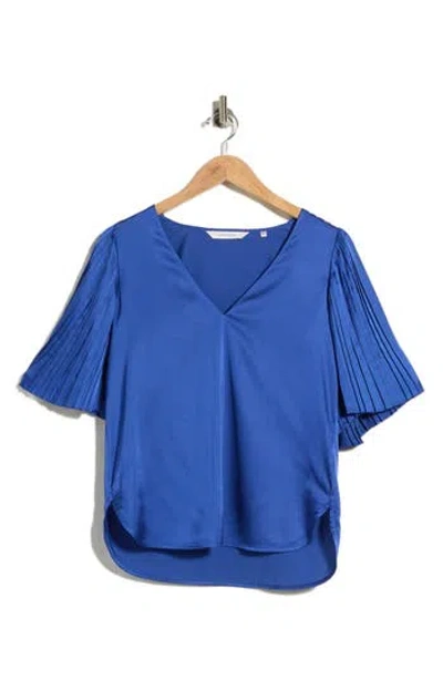 Rebecca Taylor Pleated Sleeve Top In Blue