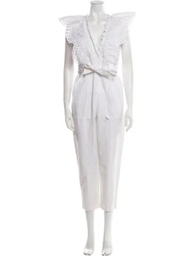 Pre-owned Rebecca Taylor Plunge Neckline Jumpsuit In Neutral