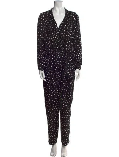 Pre-owned Rebecca Taylor Polka Dot Print V-neck Jumpsuit In Black