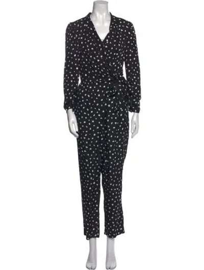 Pre-owned Rebecca Taylor Polka Dot Print V-neck Jumpsuit In Black